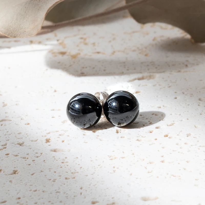 Boucles d'oreilles Onyx (Agate Noire) argent 925 rondes – Protection et Stabilité