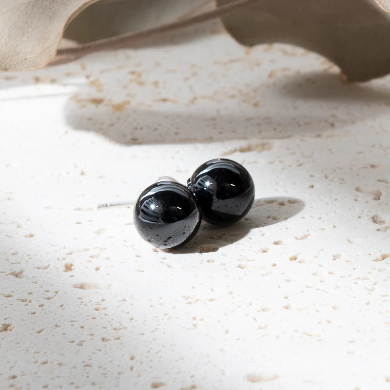 Boucles d'oreilles Onyx (Agate Noire) argent 925 rondes – Protection et Stabilité