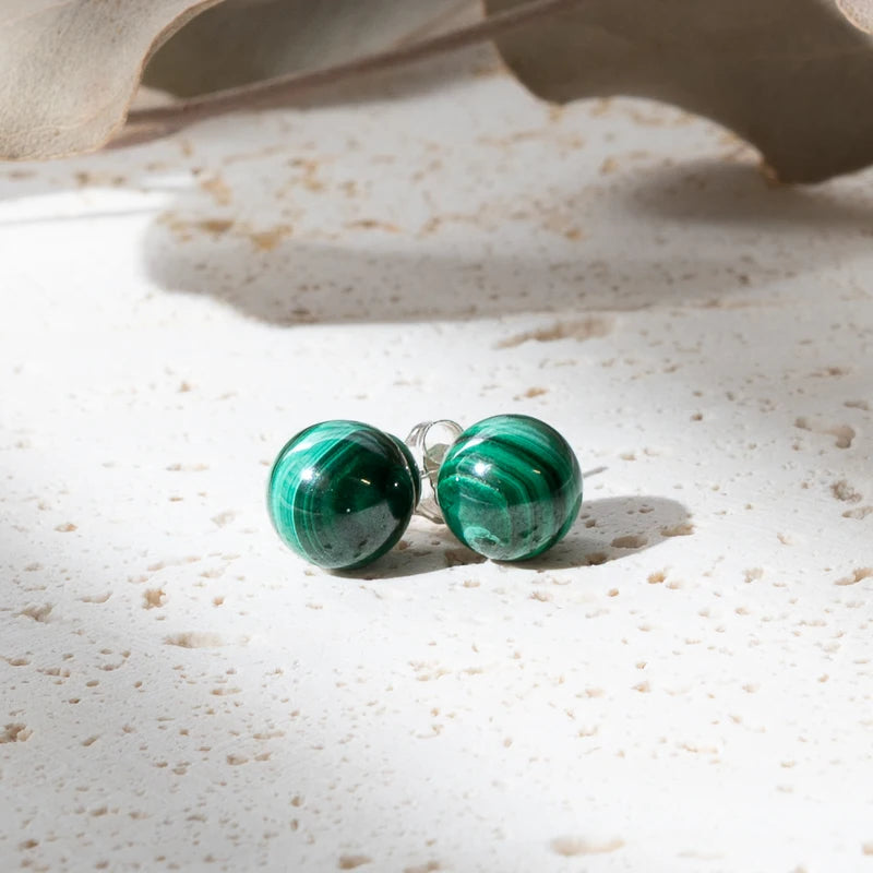 Boucles d'oreilles Malachite argent 925 rondes – Transformation et Protection Énergétique
