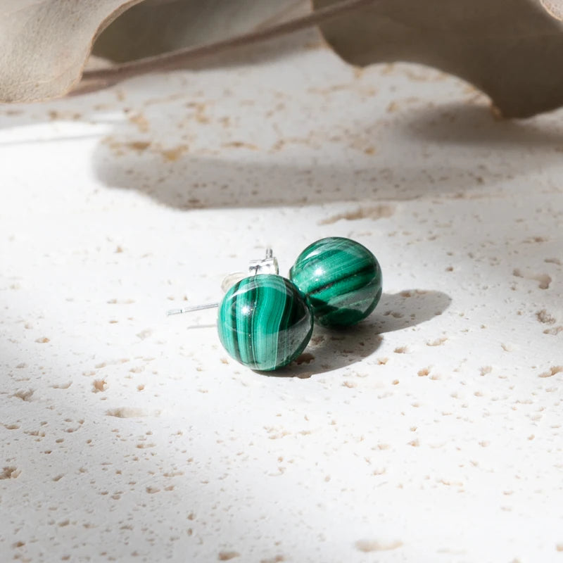 Boucles d'oreilles Malachite argent 925 rondes – Transformation et Protection Énergétique