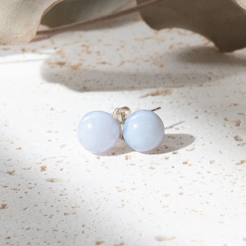 Boucles d'oreilles Calcédoine argent 925 rondes – Douceur, Clarté et Sérénité