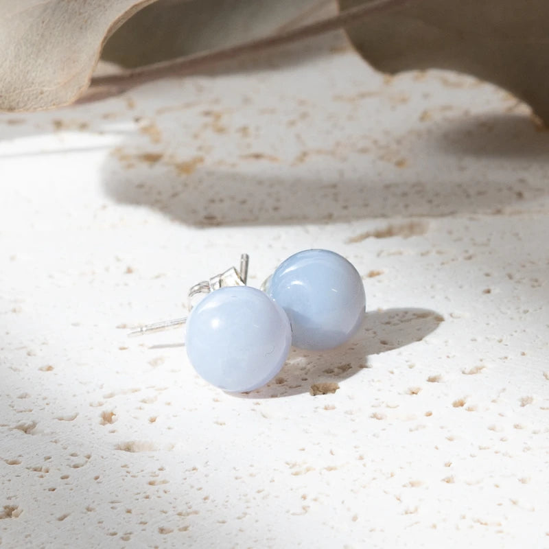 Boucles d'oreilles Calcédoine argent 925 rondes – Douceur, Clarté et Sérénité
