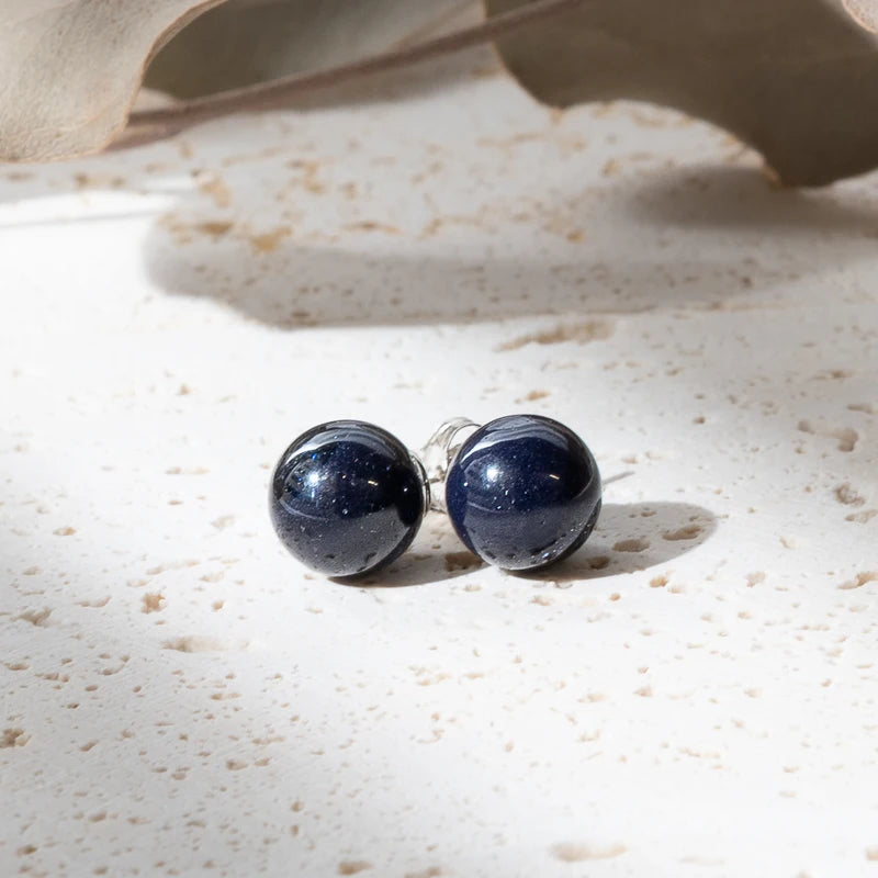 Boucles d'oreilles Sandstone Bleue argent 925 rondes – Énergie et Clarté Mentale