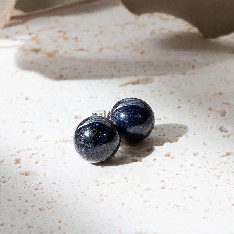 Boucles d'oreilles Sandstone Bleue argent 925 rondes – Énergie et Clarté Mentale