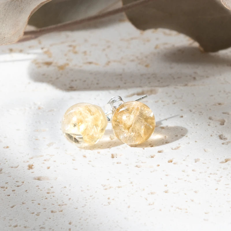 Boucles d'Oreilles Citrine argent 925 rondes – Abondance et Énergie Positive