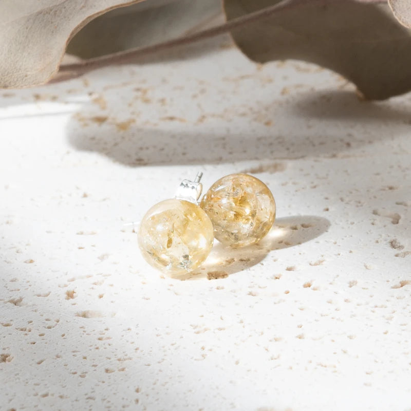 Boucles d'Oreilles Citrine argent 925 rondes – Abondance et Énergie Positive