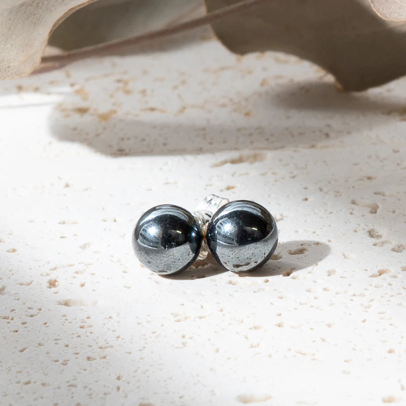 Boucles d'oreilles Hématite argent 925 rondes – Protection et Stabilité