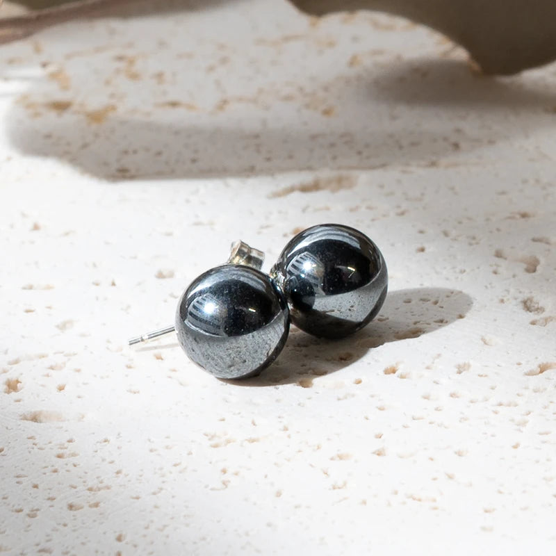 Boucles d'oreilles Hématite argent 925 rondes – Protection et Stabilité