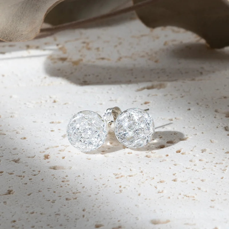 Boucles d'oreilles Cristal de roche Crack argent 925 rondes – Clarté, Guérison et Énergie Positive