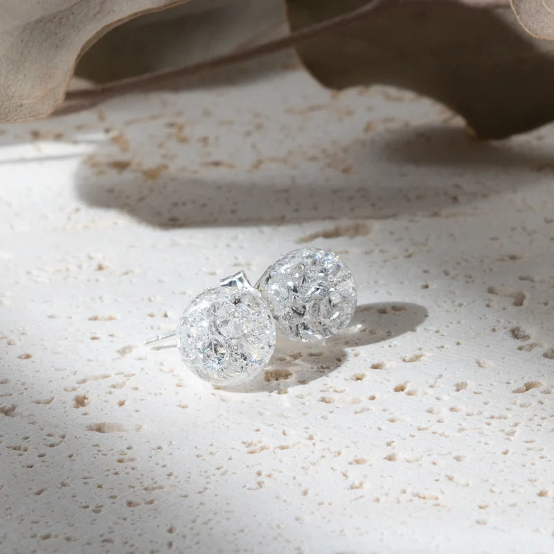 Boucles d'oreilles Cristal de roche Crack argent 925 rondes – Clarté, Guérison et Énergie Positive