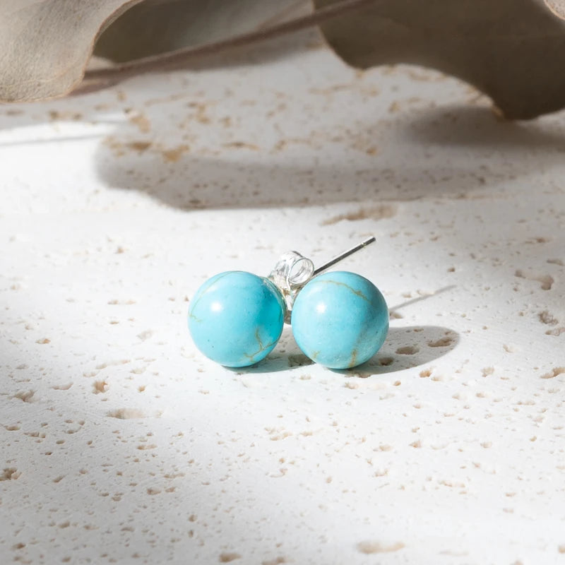 Boucles d'oreilles Howlite Bleue argent 925 rondes – Paix Intérieure et Clarté Mentale