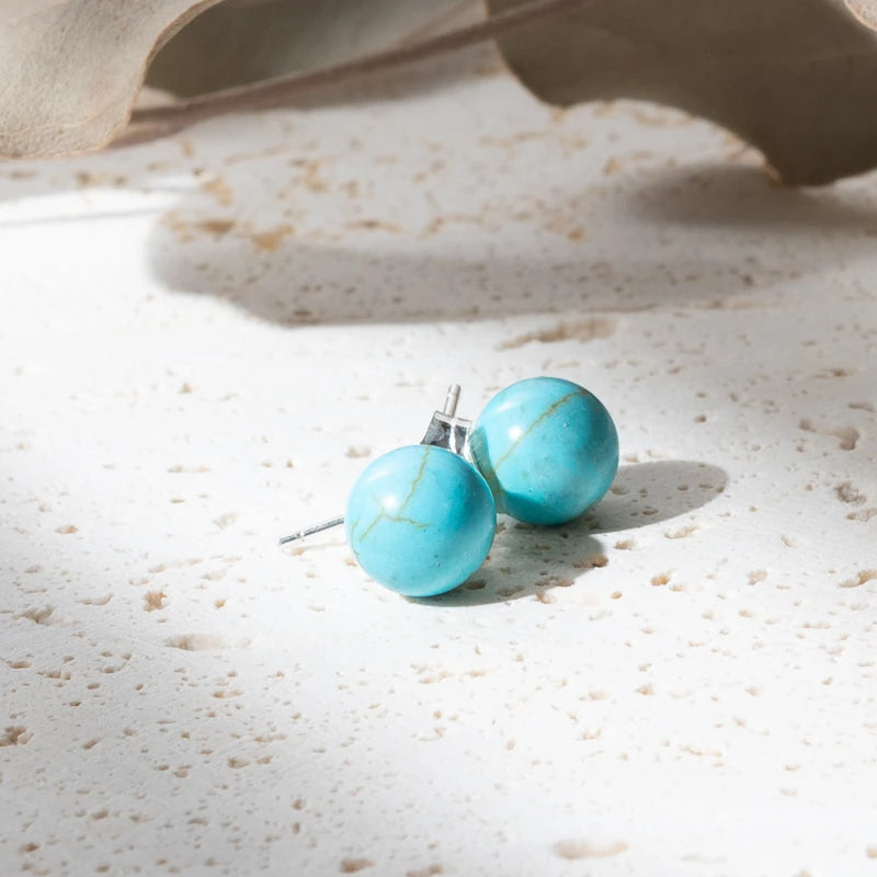 Boucles d'oreilles Howlite Bleue argent 925 rondes – Paix Intérieure et Clarté Mentale