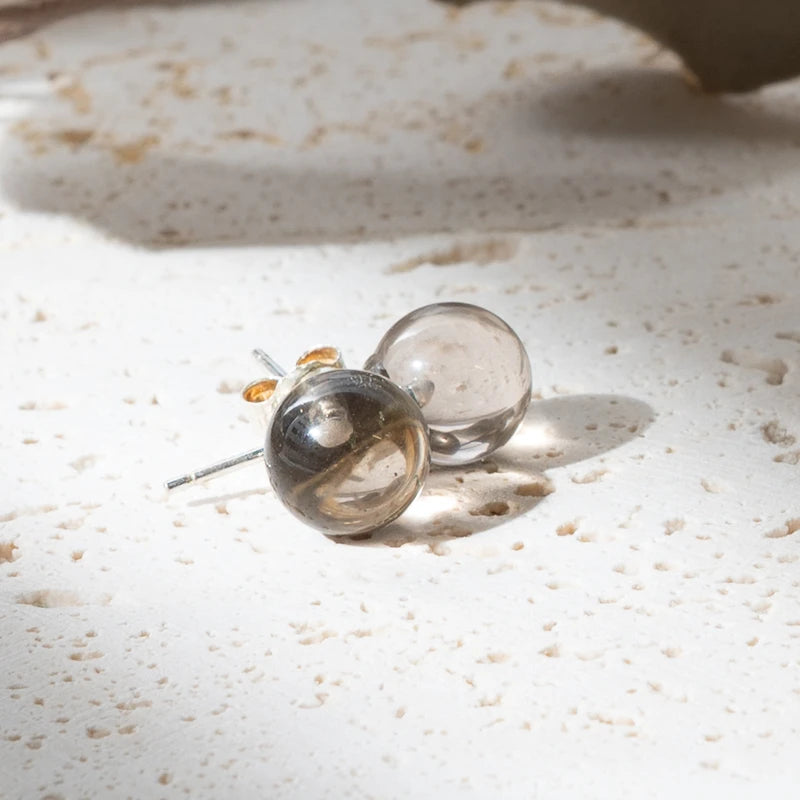 Boucles d'oreilles Quartz Fumé rondes et argent 925 – Ancrage et Sérénité