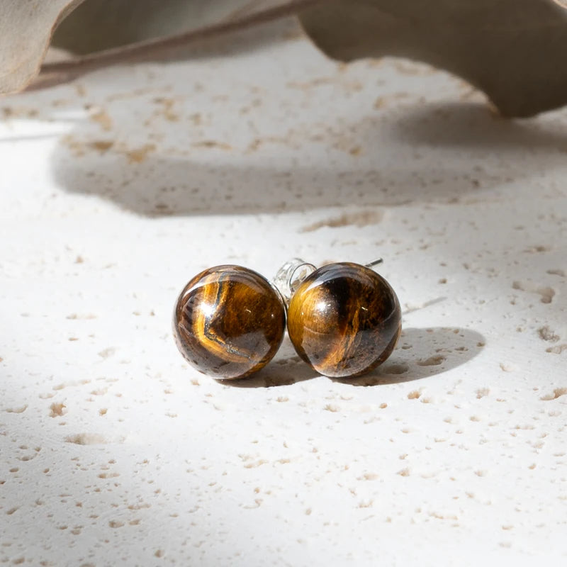 Boucles d'oreilles Oeil de Tigre rondes et argent 925 – Confiance et Protection