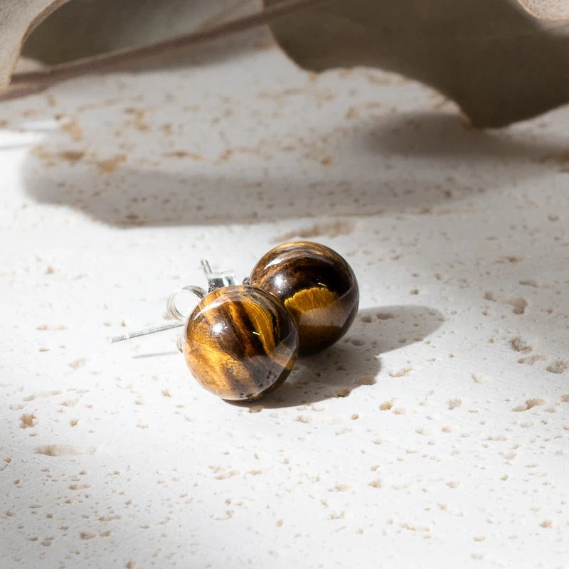 Boucles d'oreilles Oeil de Tigre rondes et argent 925 – Confiance et Protection