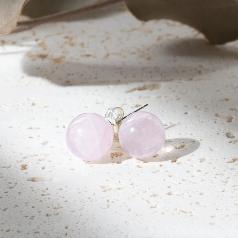Boucles d'oreilles Quartz Rose rondes et argent 925 – Amour et Guérison Émotionnelle