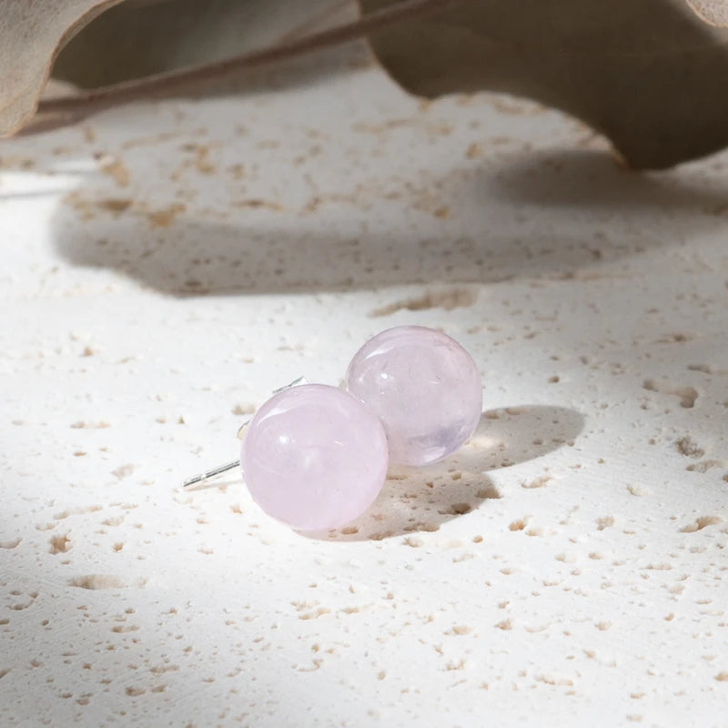Boucles d'oreilles Quartz Rose rondes et argent 925 – Amour et Guérison Émotionnelle