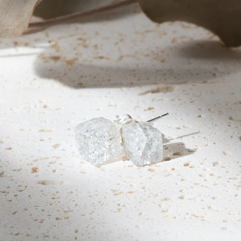 Boucles d'oreilles Cristal de roche Crack argent 925 carrées – Clarté, Guérison et Énergie Positive