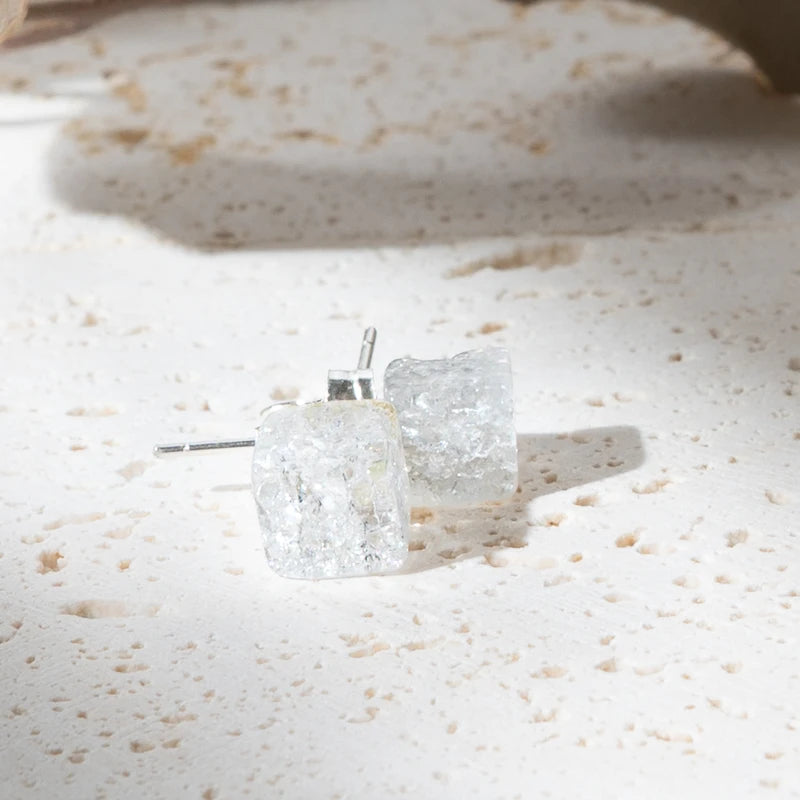 Boucles d'oreilles Cristal de roche Crack argent 925 carrées – Clarté, Guérison et Énergie Positive