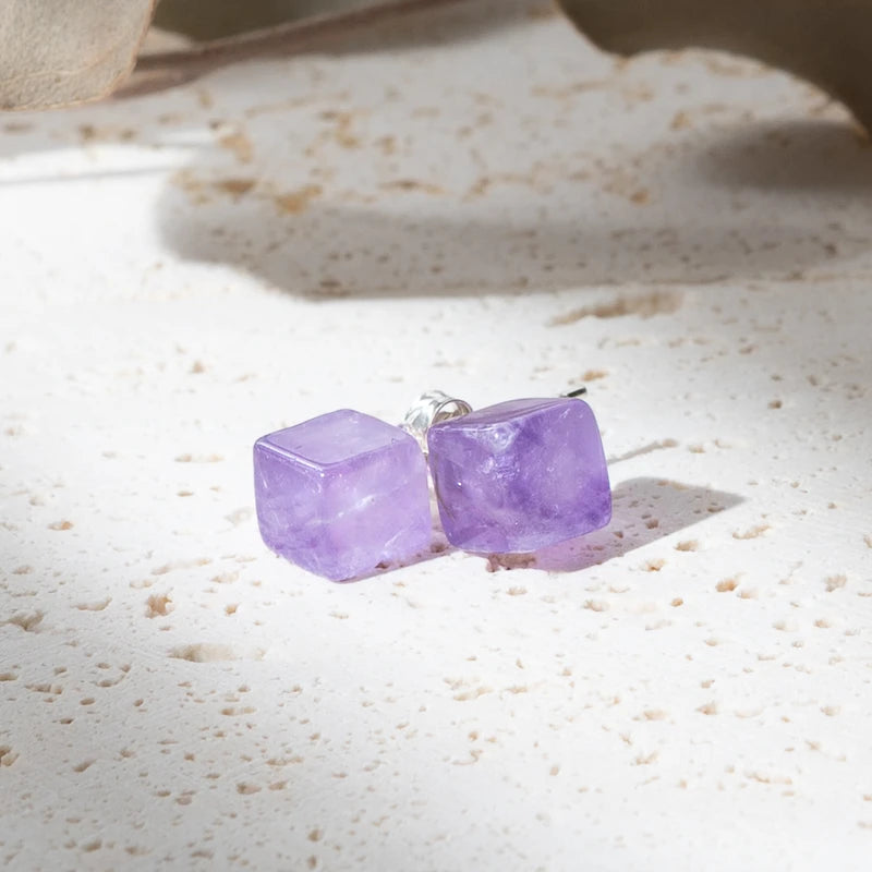Boucles d'oreilles Améthyste argent 925 carrées – Sérénité et Protection Spirituelle