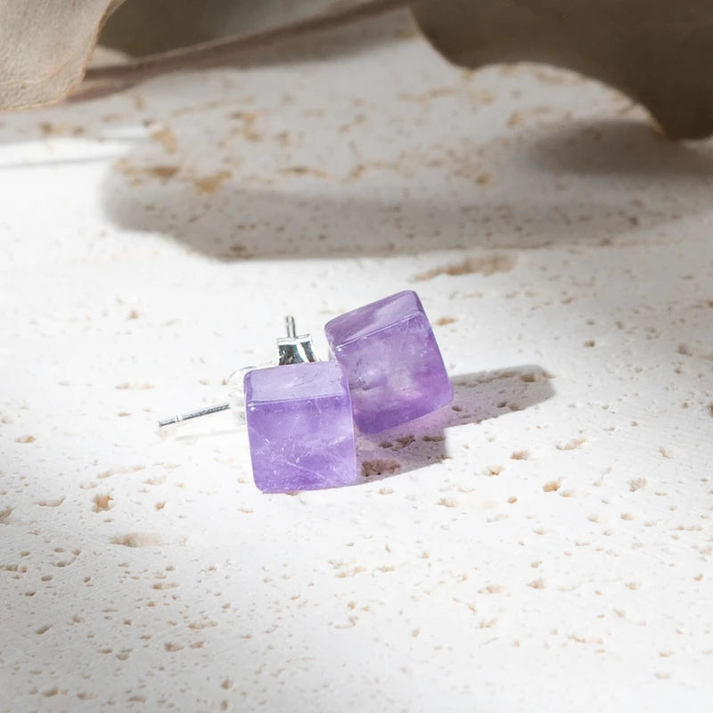 Boucles d'oreilles Améthyste argent 925 carrées – Sérénité et Protection Spirituelle