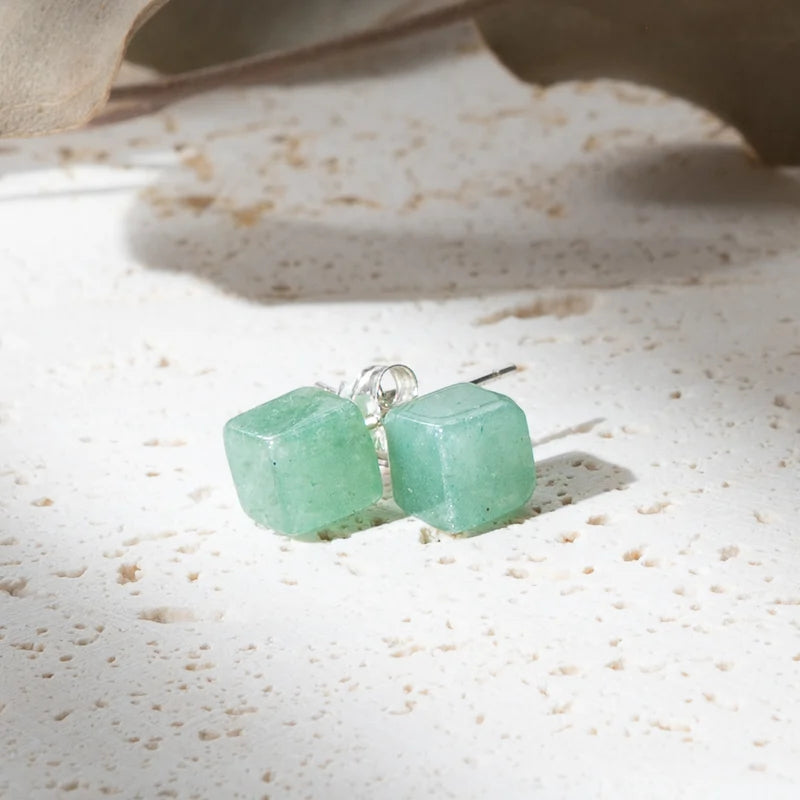 Boucles d'oreilles Aventurine argent 925 carrées – Prospérité et Équilibre Intérieur