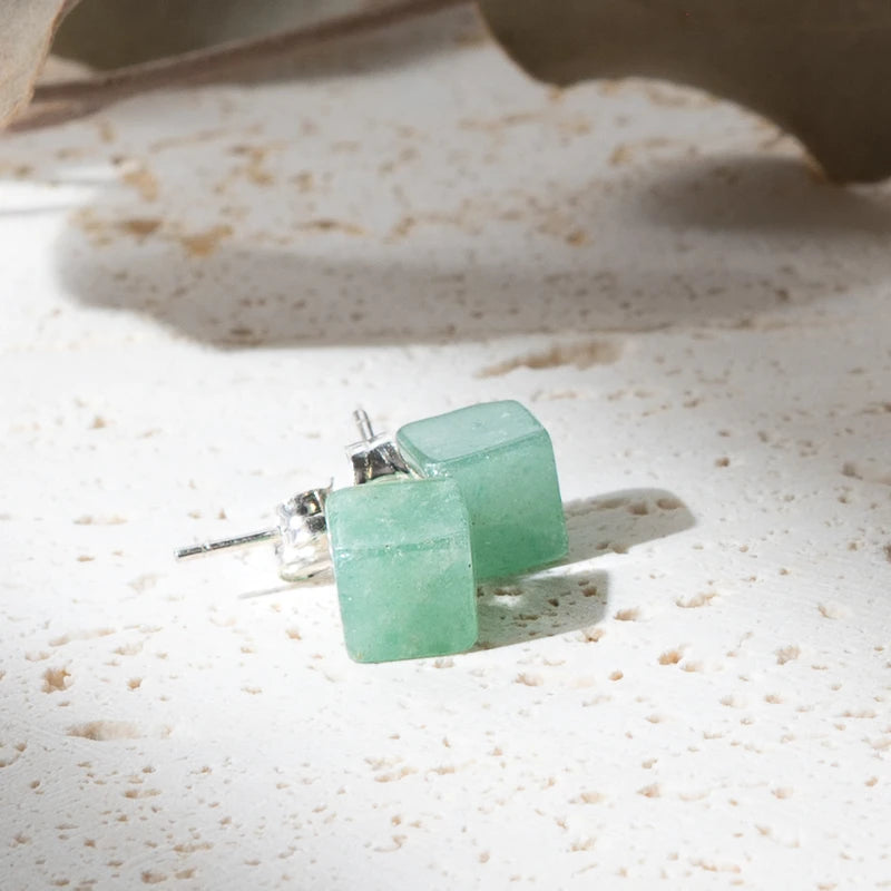 Boucles d'oreilles Aventurine argent 925 carrées – Prospérité et Équilibre Intérieur