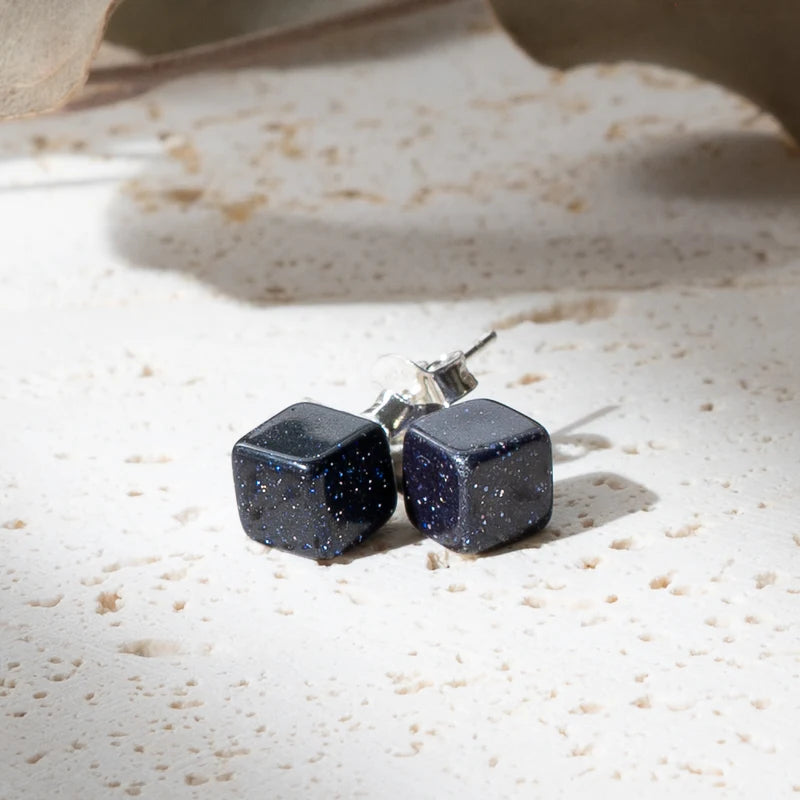 Boucles d'oreilles Sandstone Bleue argent 925 carrées – Énergie et Clarté Mentale