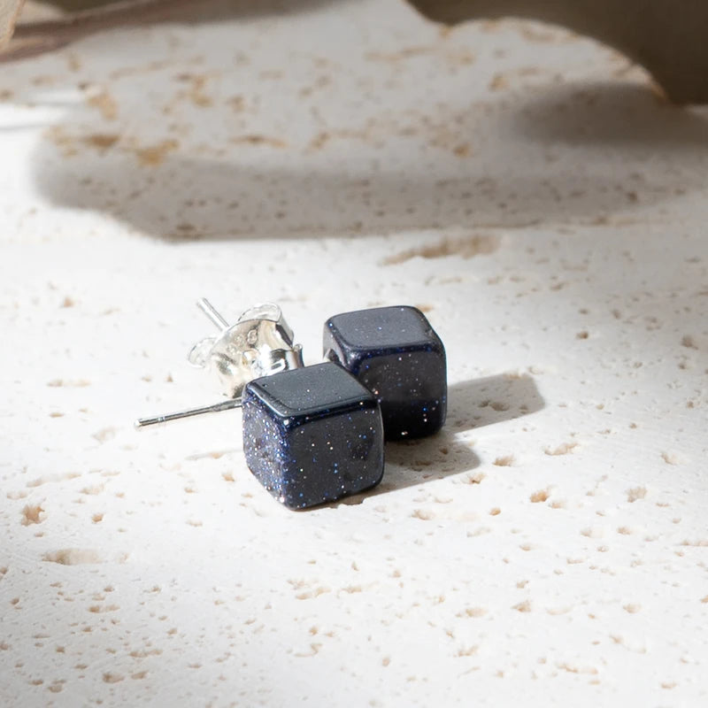 Boucles d'oreilles Sandstone Bleue argent 925 carrées – Énergie et Clarté Mentale