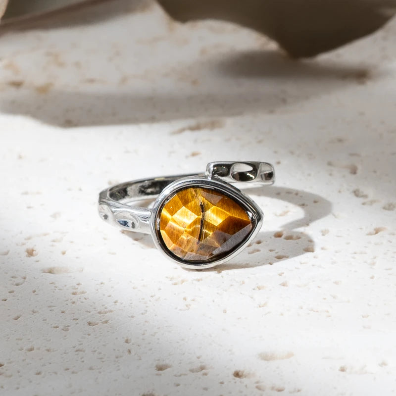 Bague goutte d'eau Oeil de Tigre – Confiance et Protection