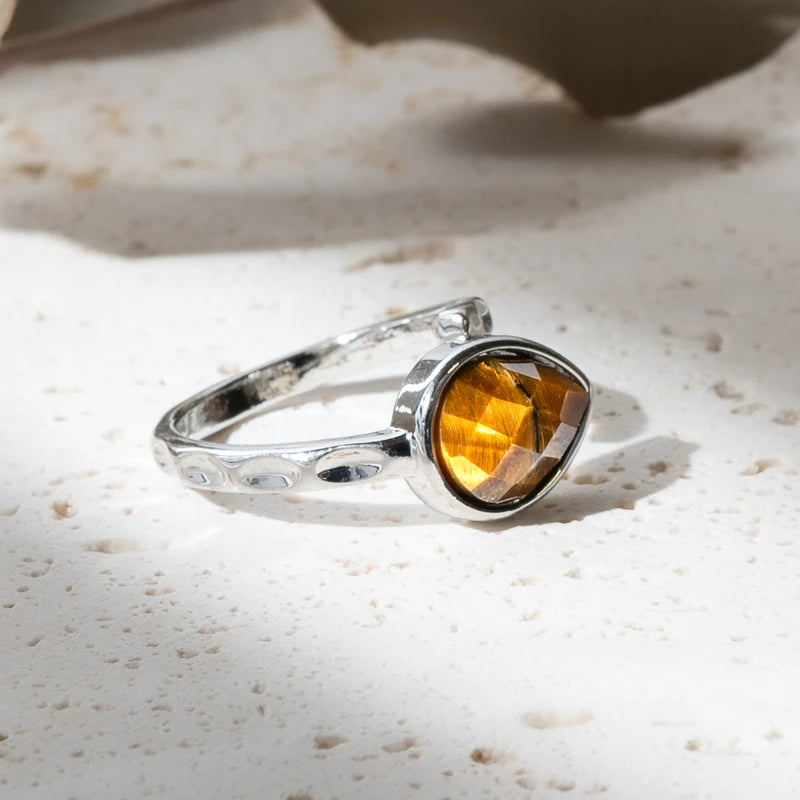 Bague goutte d'eau Oeil de Tigre – Confiance et Protection