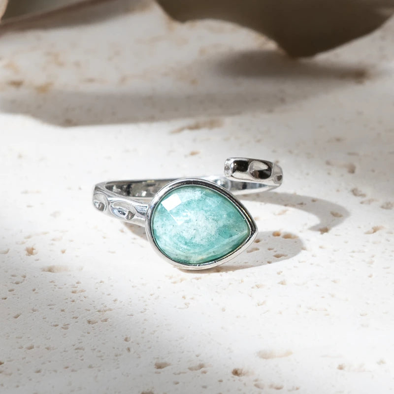 Bague goutte d'eau Amazonite – Calme Intérieur et Équilibre Énergétique