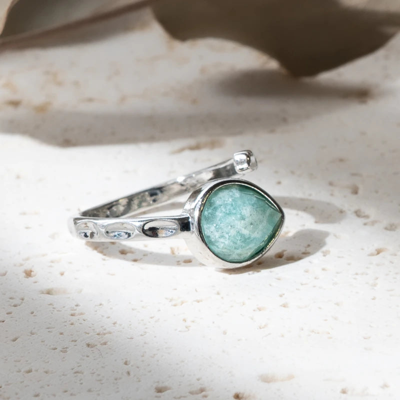 Bague goutte d'eau Amazonite – Calme Intérieur et Équilibre Énergétique