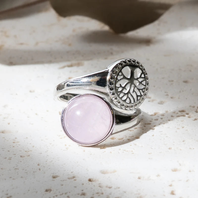Bague arbre de vie en Quartz Rose – Amour et Guérison Émotionnelle