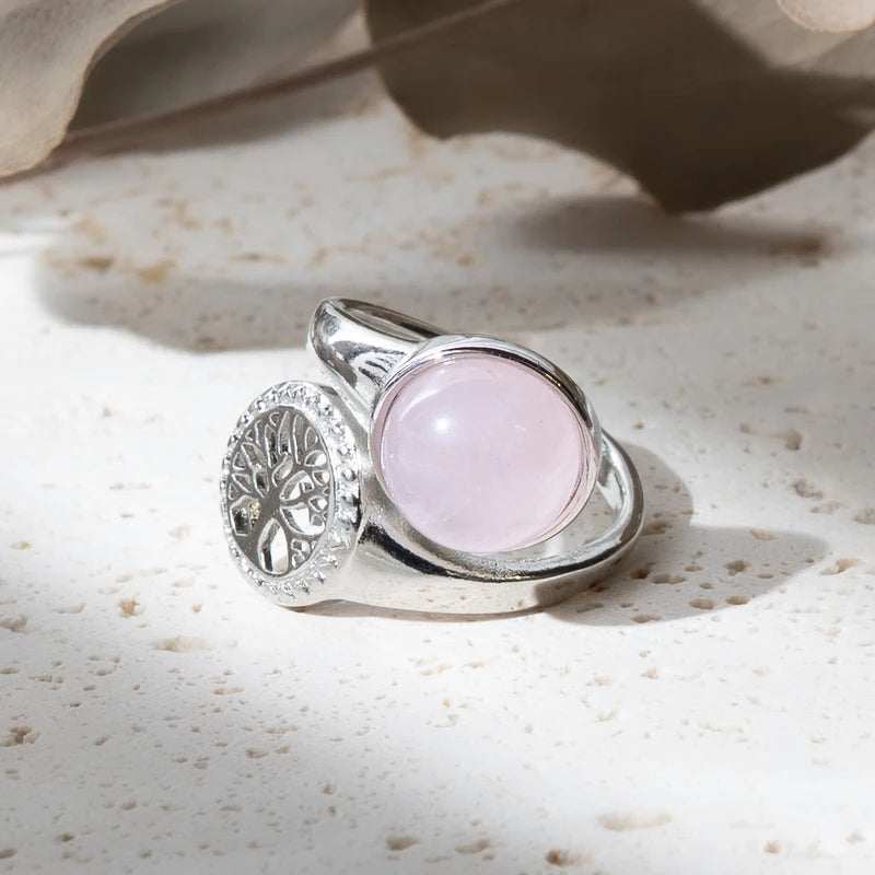 Bague arbre de vie en Quartz Rose – Amour et Guérison Émotionnelle