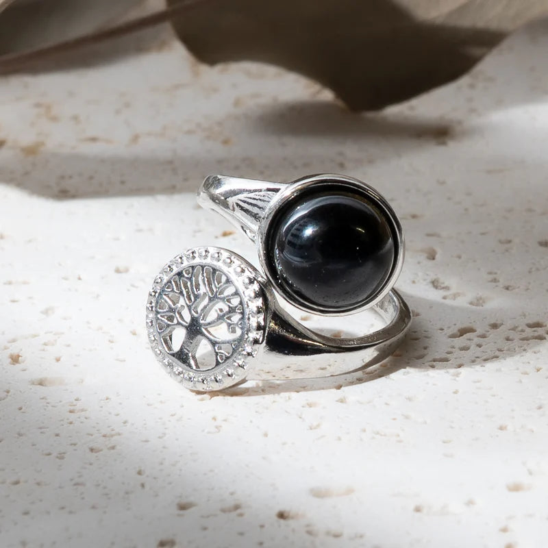 Bague arbre de vie Obsidienne Noire – Protection et Stabilité Spirituelle