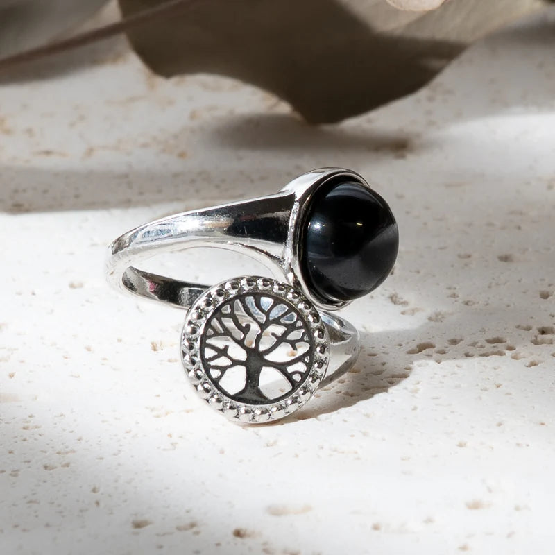 Bague arbre de vie Obsidienne Noire – Protection et Stabilité Spirituelle