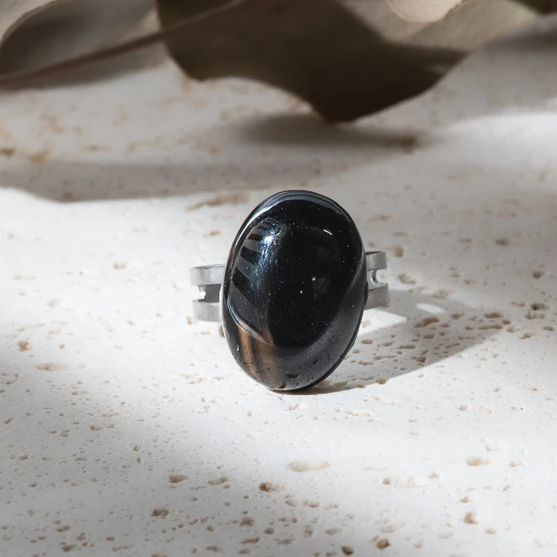Bague ovale Obsidienne Noire – Protection et Stabilité Spirituelle