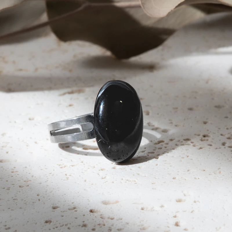 Bague ovale Obsidienne Noire – Protection et Stabilité Spirituelle