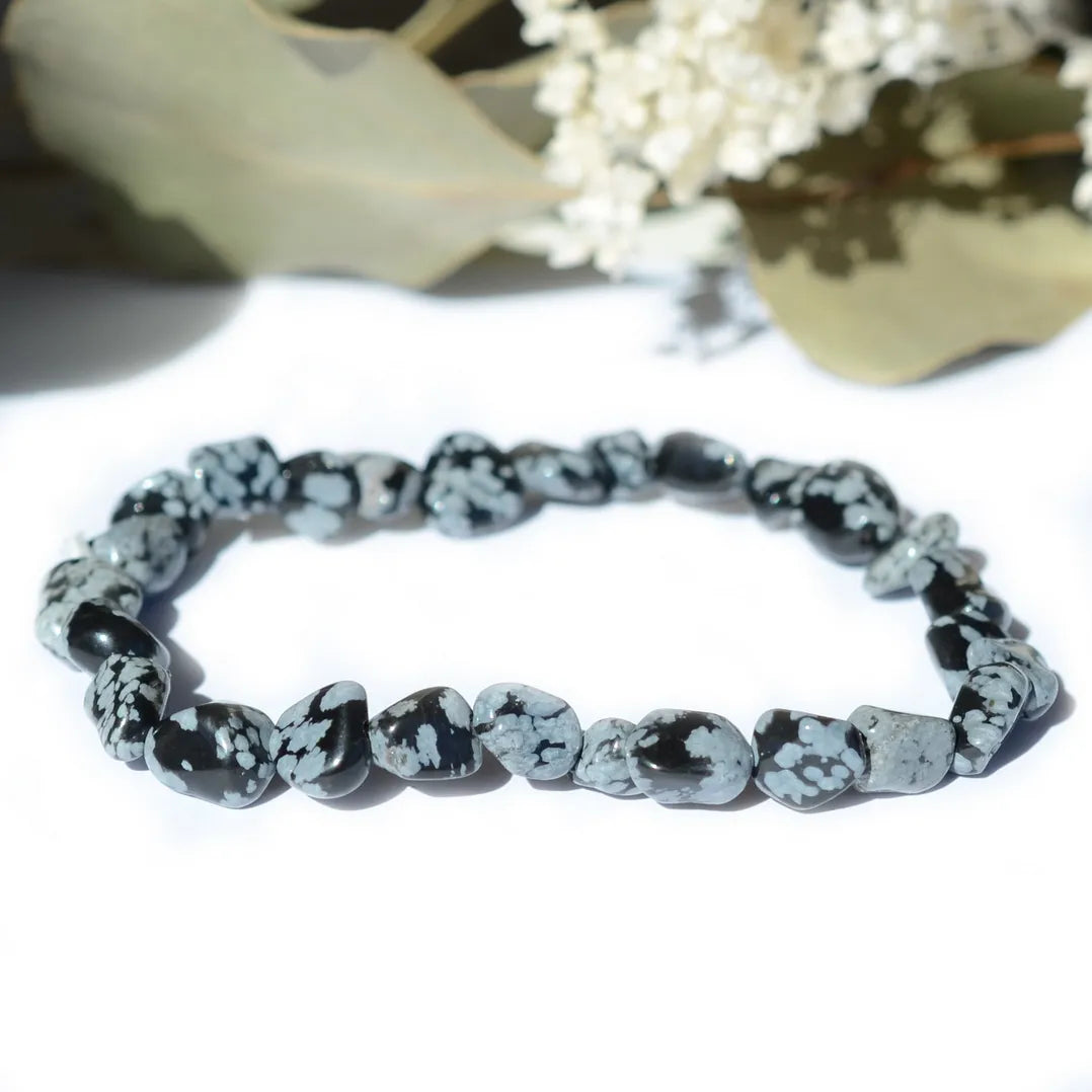 Bracelet Obsidienne roulé Flocon de Neige – Sérénité et Protection