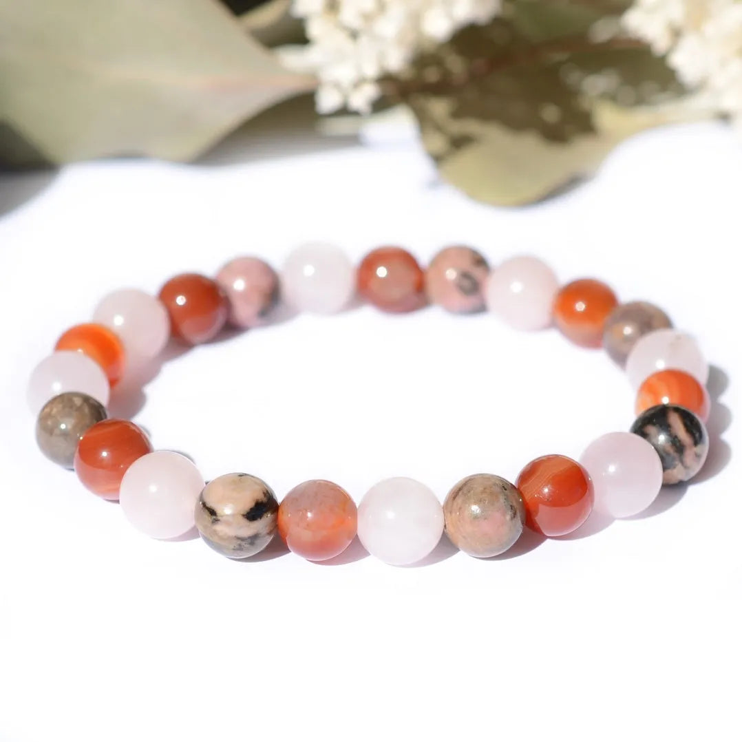 Bracelet "Confiance" Cornaline, Quartz Rose, Rhodonite - Mix