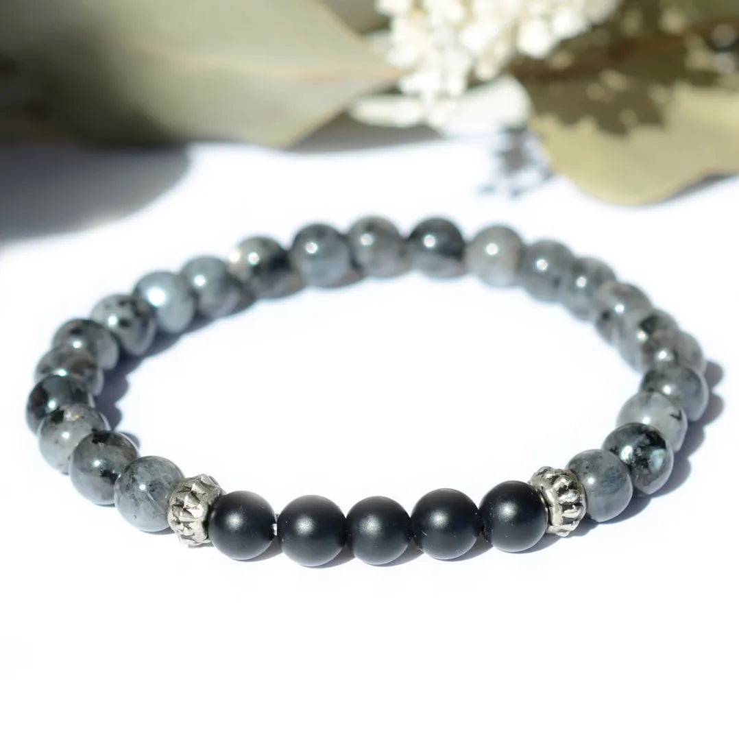 Bracelet "Protection" Larvikite et Onyx - Pierres boules