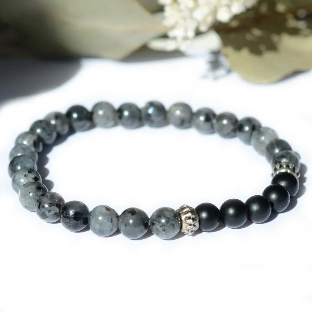 Bracelet "Protection" Larvikite et Onyx - Pierres boules